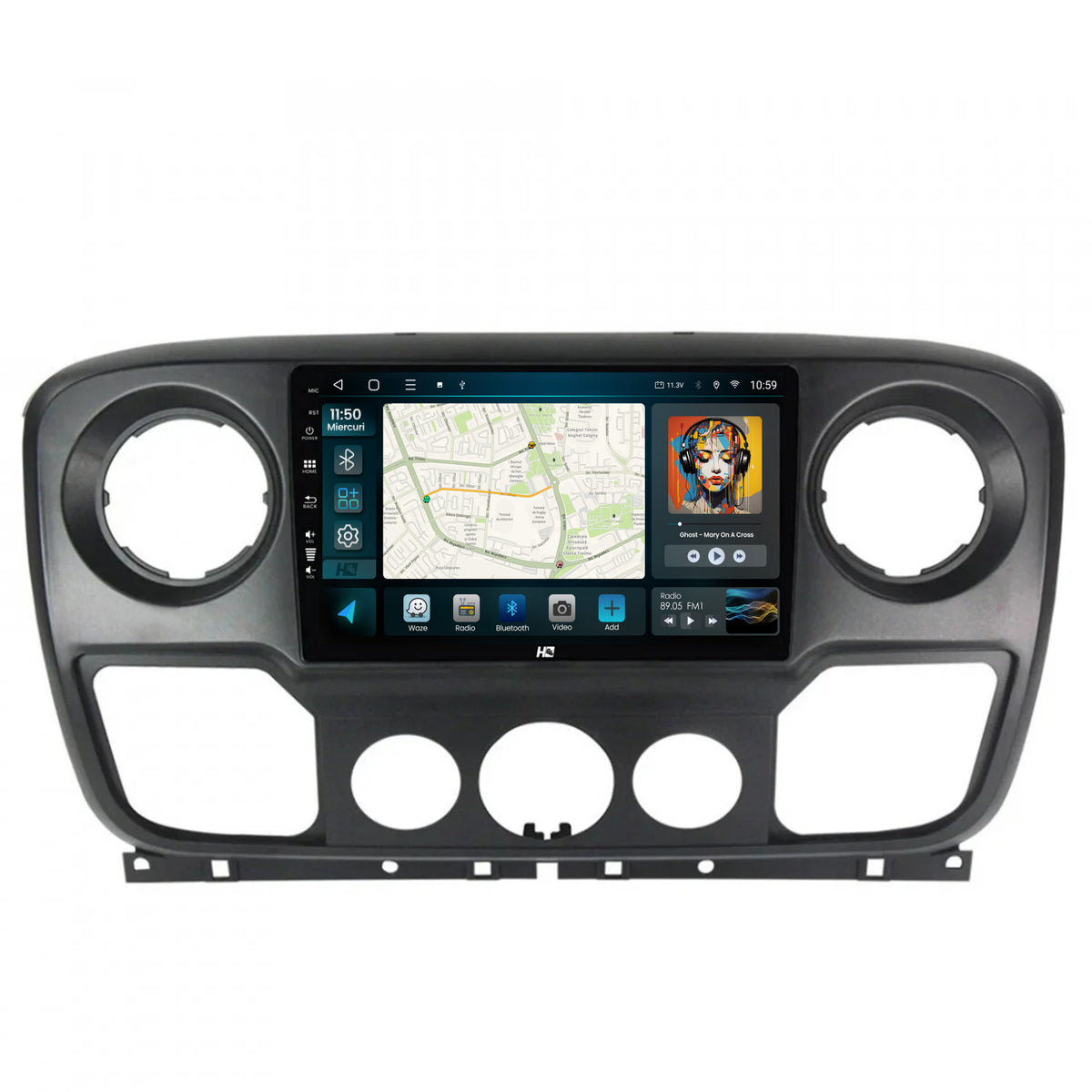 Navigatie HUB64 Opel Movano / Renault Master / Nissan NV400 (2011-2019), 4GB RAM, Android, Quadcore, DSP, GPS, Wi-FI, Carplay, Android Auto, USB, Bluetooth, Waze, Touchscreen, 10.1 Inch