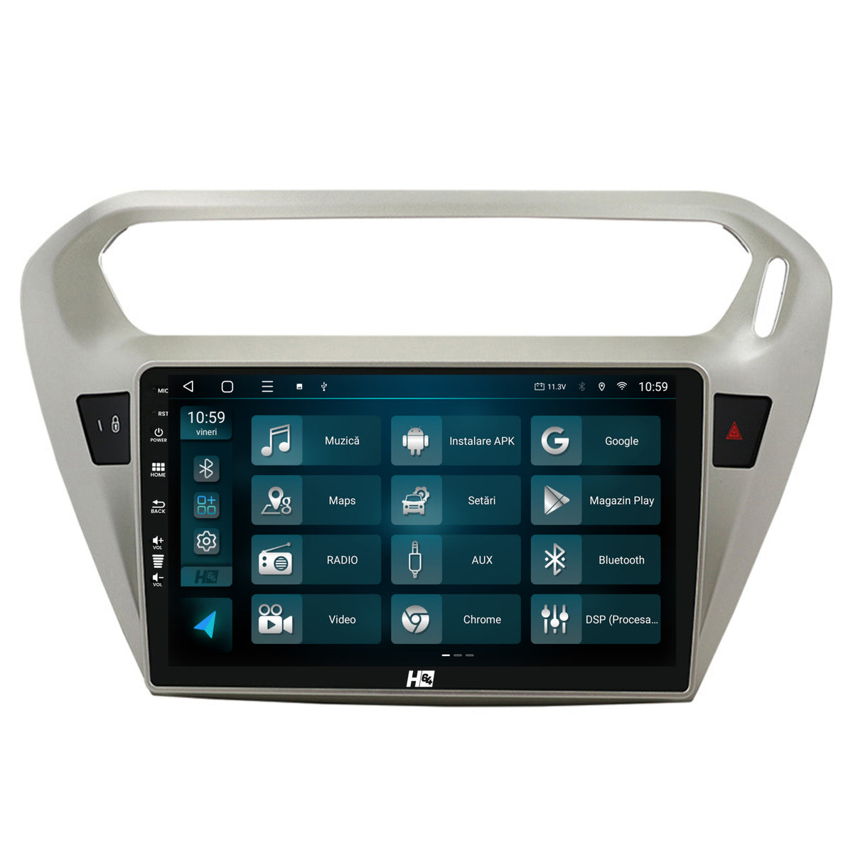 Navigatie HUB64 Peugeot 301 / Citroen C-Elysee, 6GB RAM, Android, Octacore, Slot Sim 4G, DSP, GPS, Wi-FI, Carplay, Android Auto, USB, Bluetooth, Waze, Touchscreen, 9 Inch