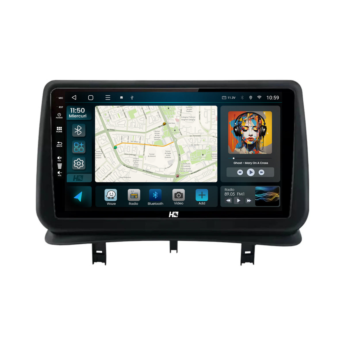 Navigatie HUB64 Renault Clio 3 (2005-2013), 2GB RAM, Android, GPS, Wi-FI, Carplay, Android Auto, USB, Bluetooth, Radio, Waze, Touchscreen, 9 inch