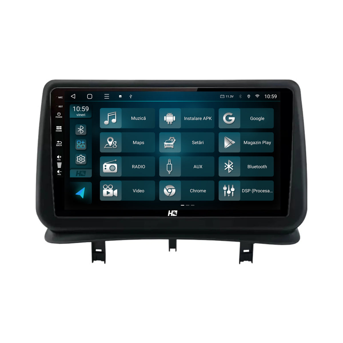Navigatie HUB64 Renault Clio 3 (2005-2013), 4GB RAM, Android, Quadcore, DSP, GPS, Wi-FI, Carplay, Android Auto, USB, Bluetooth, Waze, Touchscreen, 9 inch
