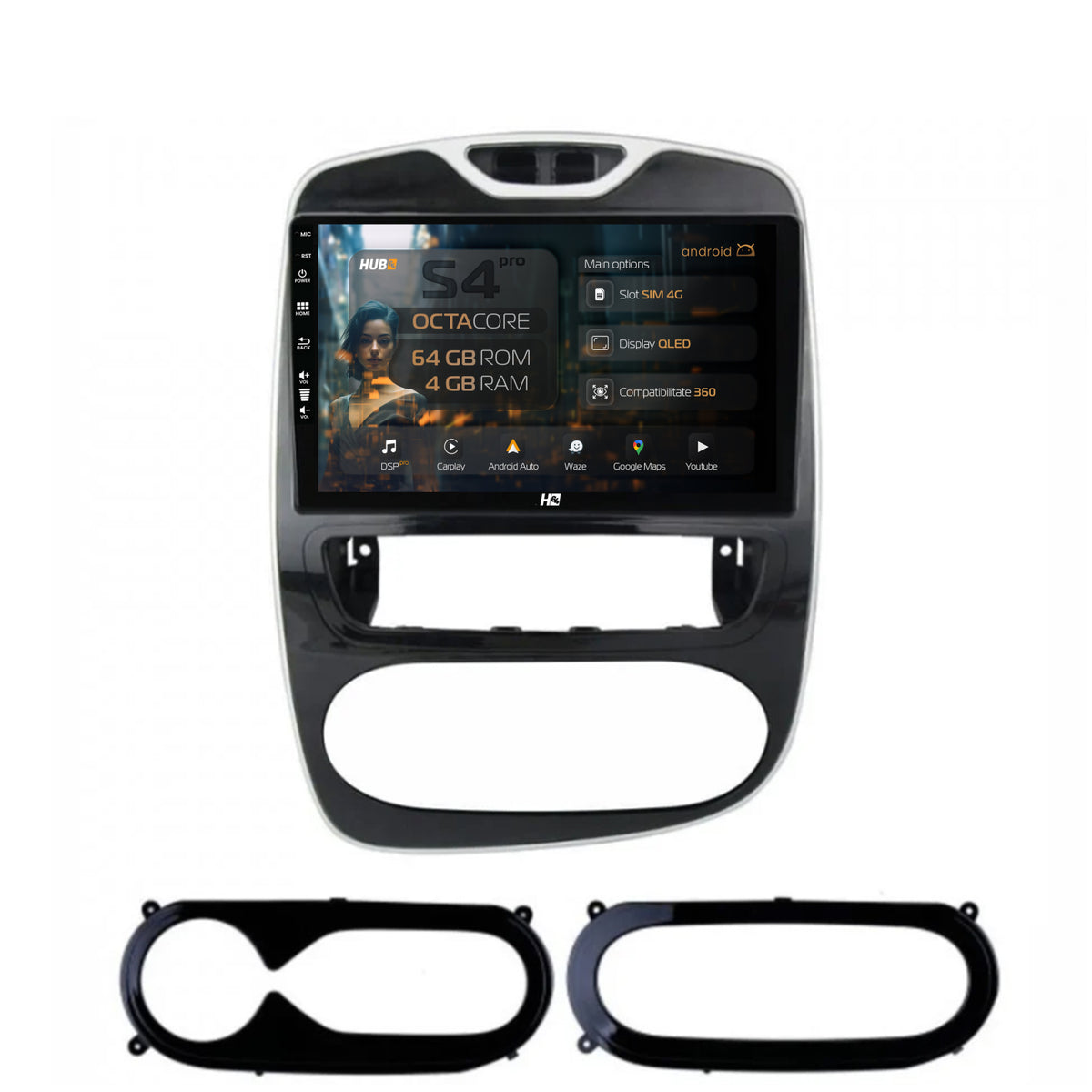 Navigatie HUB64 Renault Clio IV (2016-2019), 4GB RAM, Android, Octacore, Slot Sim 4G, DSP, GPS, Wi-FI, Carplay, Android Auto, USB, Bluetooth, Waze, Touchscreen, 9 Inch