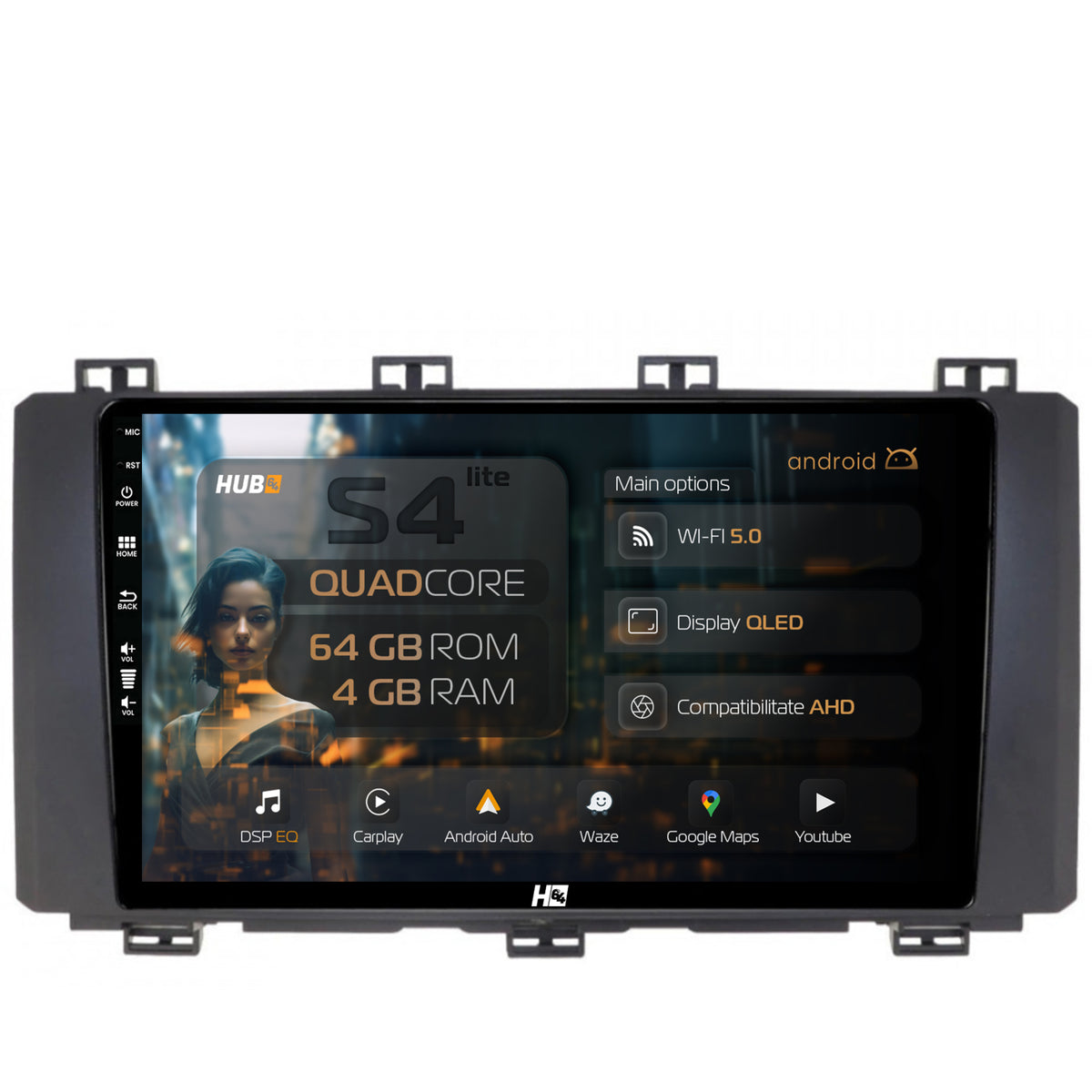 Navigatie HUB64 Seat Ateca (2016-Prezent), 4GB RAM, Android, Quadcore, DSP, GPS, Wi-FI, Carplay, Android Auto, USB, Bluetooth, Waze, Touchscreen, 9 inch