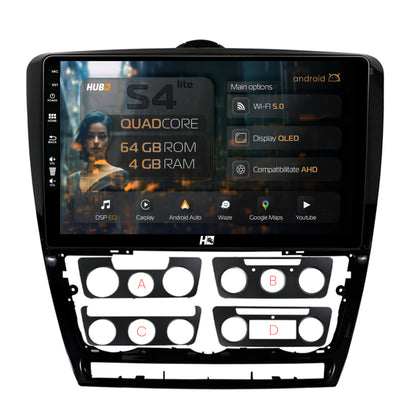 Navigatie HUB64 Skoda Octavia 2, 4GB RAM, Android, Quadcore, DSP, GPS, Wi-FI, Carplay, Android Auto, USB, Bluetooth, Waze, Touchscreen, 10.1 Inch
