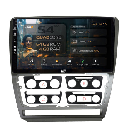Navigatie HUB64 Skoda Octavia 2, 4GB RAM, Android, Quadcore, DSP, GPS, Wi-FI, Carplay, Android Auto, USB, Bluetooth, Waze, Touchscreen, 10.1 Inch