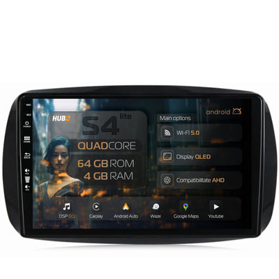 Navigatie HUB64 Smart For Two (2016-Prezent), 4GB RAM, Android, Quadcore, DSP, GPS, Wi-FI, Carplay, Android Auto, USB, Bluetooth, Waze, Touchscreen, 9 inch