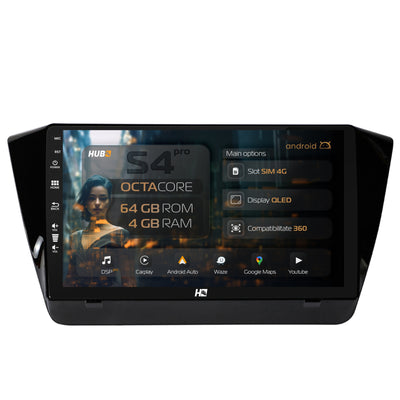 Navigatie HUB64 Superb 3 (2015+), 4GB RAM, Android, Octacore, Slot Sim 4G, DSP, GPS, Wi-FI, Carplay, Android Auto, USB, Bluetooth, Waze, Touchscreen, 10.1 Inch
