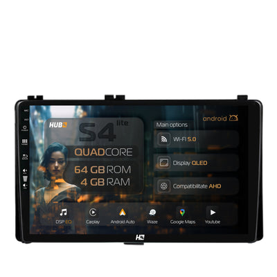 Navigatie HUB64 Toyota Auris/ Corolla (2016+), 4GB RAM, Android, Quadcore, DSP, GPS, Wi-FI, Carplay, Android Auto, USB, Bluetooth, Waze, Touchscreen, 9 inch
