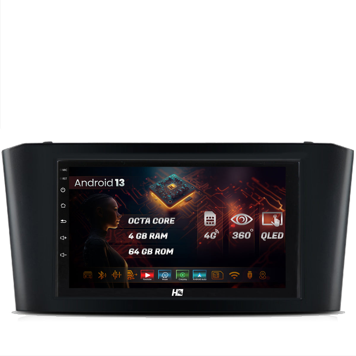 Navigatie HUB64 Toyota Avensis (2004-2008), 4GB RAM, Android, Octacore, Slot Sim 4G, DSP, GPS, Wi-FI, Carplay, Android Auto, USB, Bluetooth, Waze, Touchscreen, 7 Inch