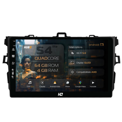 Navigatie HUB64 Toyota Corolla (2007-2013), 4GB RAM, Android, Quadcore, DSP, GPS, Wi-FI, Carplay, Android Auto, USB, Bluetooth, Waze, Touchscreen, 9 inch