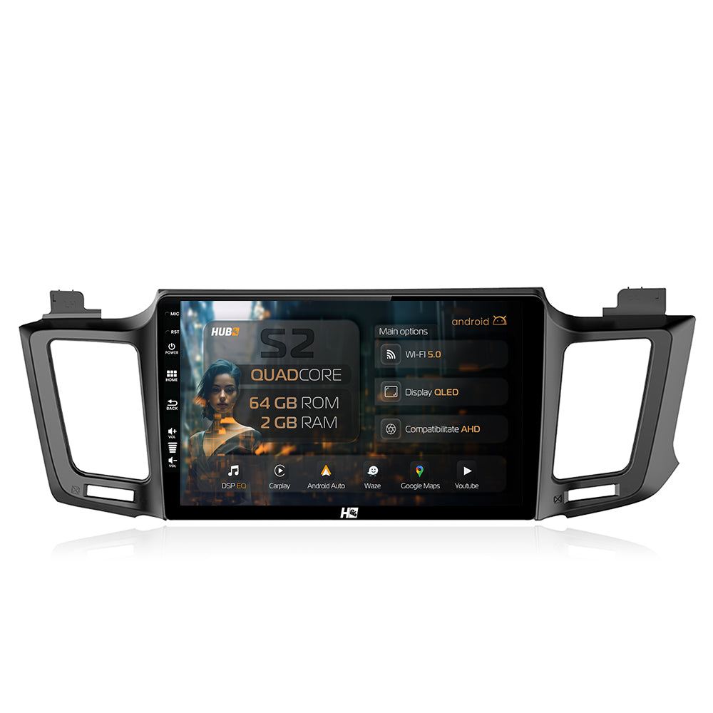 Navigatie HUB64 Toyota RAV4 (2013-2018), 2GB RAM, Android, GPS, Wi-FI, Carplay, Android Auto, USB, Bluetooth, Radio, Waze, Touchscreen, 10.1 inch