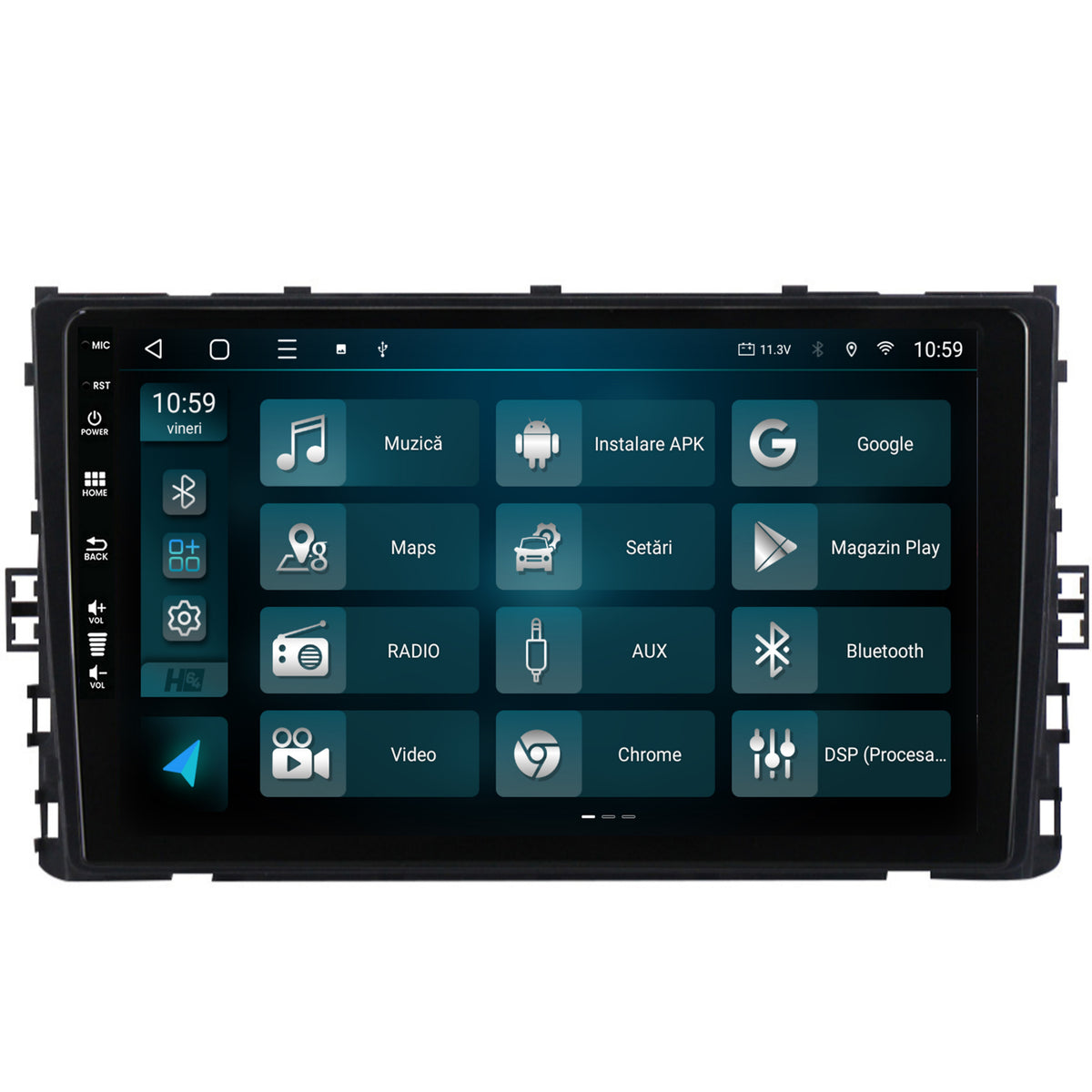 Navigatie HUB64 Volkswagen Transporter / Caravelle (2020+), 4GB RAM, Android, Quadcore, DSP, GPS, Wi-FI, Carplay, Android Auto, USB, Bluetooth, Waze, Touchscreen, 9 inch