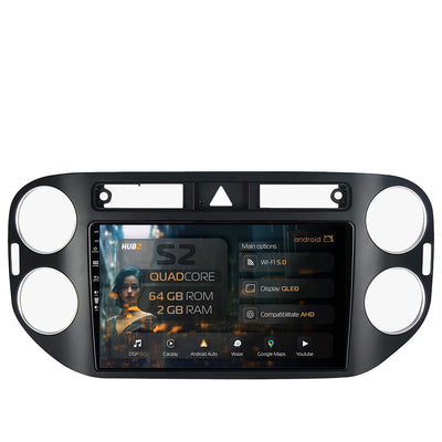 Navigatie HUB64 Volkswagen Tiguan (2008-2010) / VW Golf 5 Plus (2004-2012), 2GB RAM, Android, GPS, Wi-FI, Carplay, Android Auto, USB, Bluetooth, Radio, Waze, Touchscreen, 9 inch