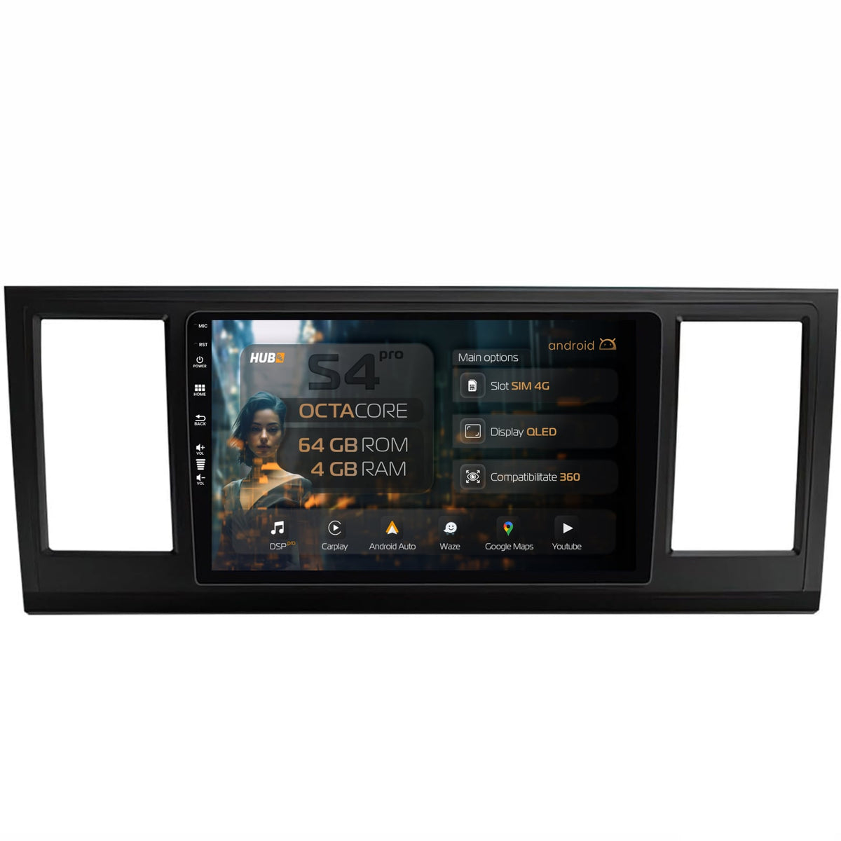 Navigatie HUB64 Volkswagen Transporter / Caravelle / Multivan T6 (2015+), 4GB RAM, Android, Octacore, Slot Sim 4G, DSP, GPS, Wi-FI, Carplay, Android Auto, USB, Bluetooth, Waze, Touchscreen, 9 inch