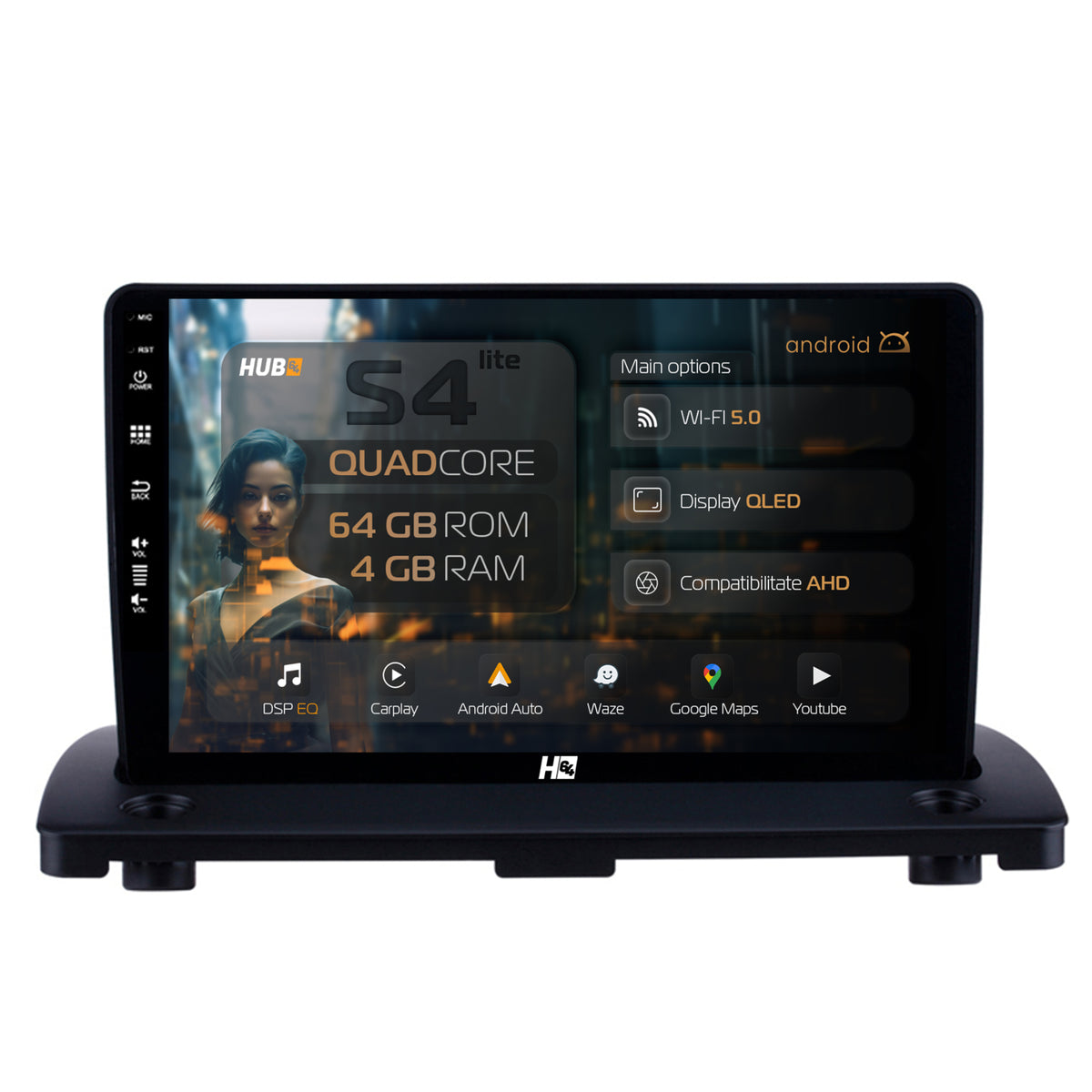 Navigatie HUB64 Volvo XC90 (2002-2014), 4GB RAM, Android, Quadcore, DSP, GPS, Wi-FI, Carplay, Android Auto, USB, Bluetooth, Waze, Touchscreen, 9 inch