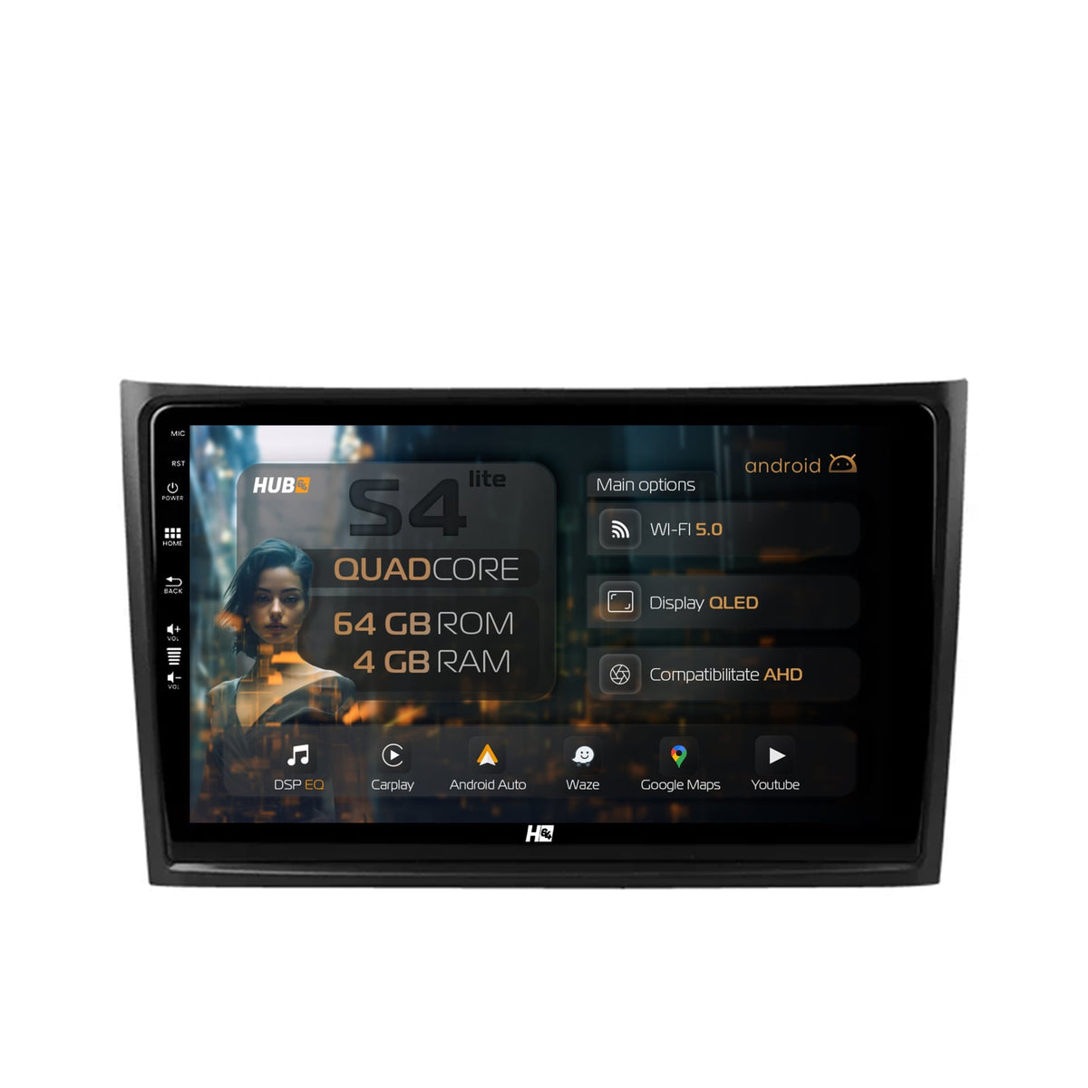 Navigatie HUB64 Volvo XC90 (2002-2014), 4GB RAM, Android, Quadcore, DSP, GPS, Wi-FI, Carplay, Android Auto, USB, Bluetooth, Waze, Touchscreen, 9 inch
