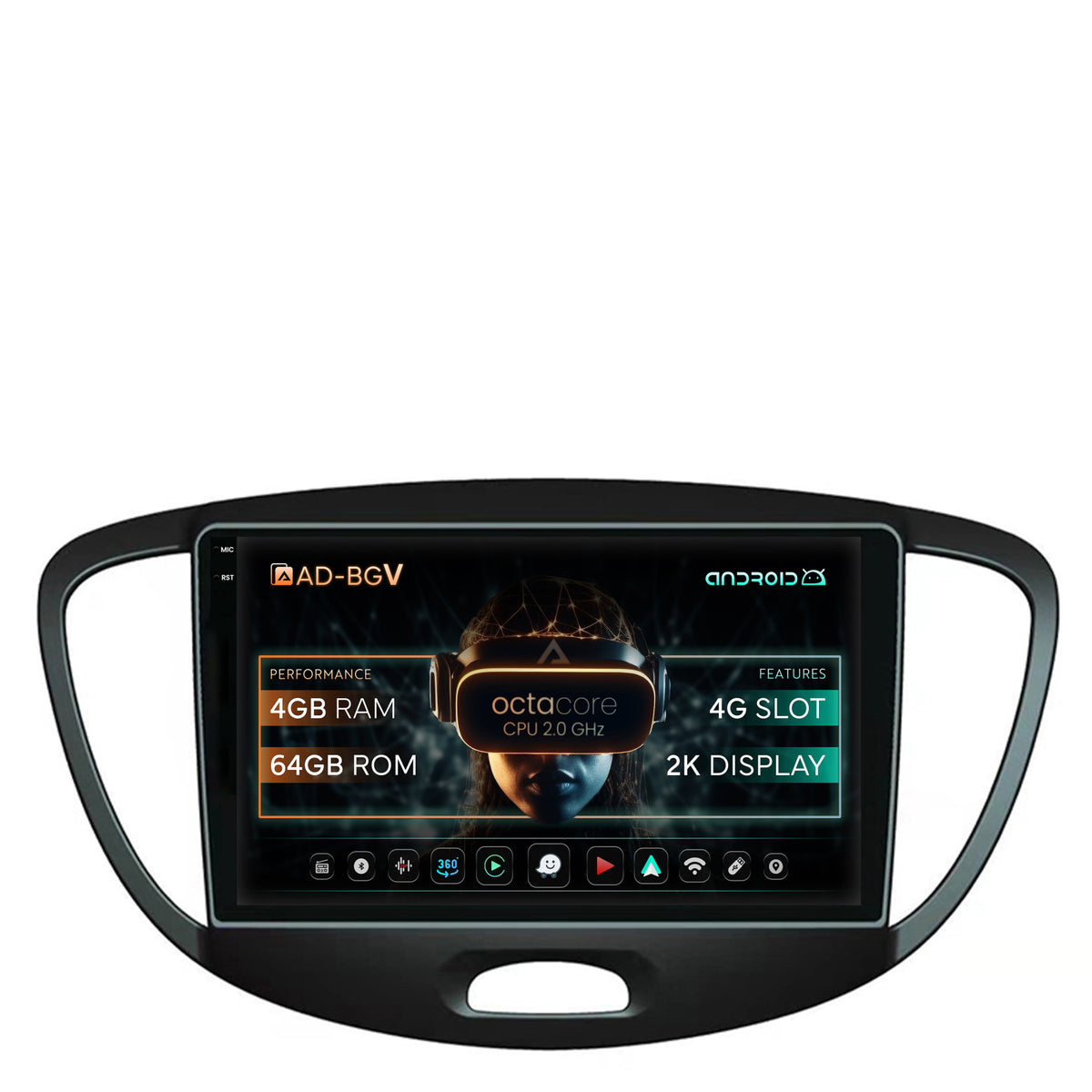 Navigatie Hyundai I10 (2007-2013), Android, V-Octacore / 4GB RAM + 64GB ROM, 9.5 Inch - AD-BGV9004+AD-BGRKIT198