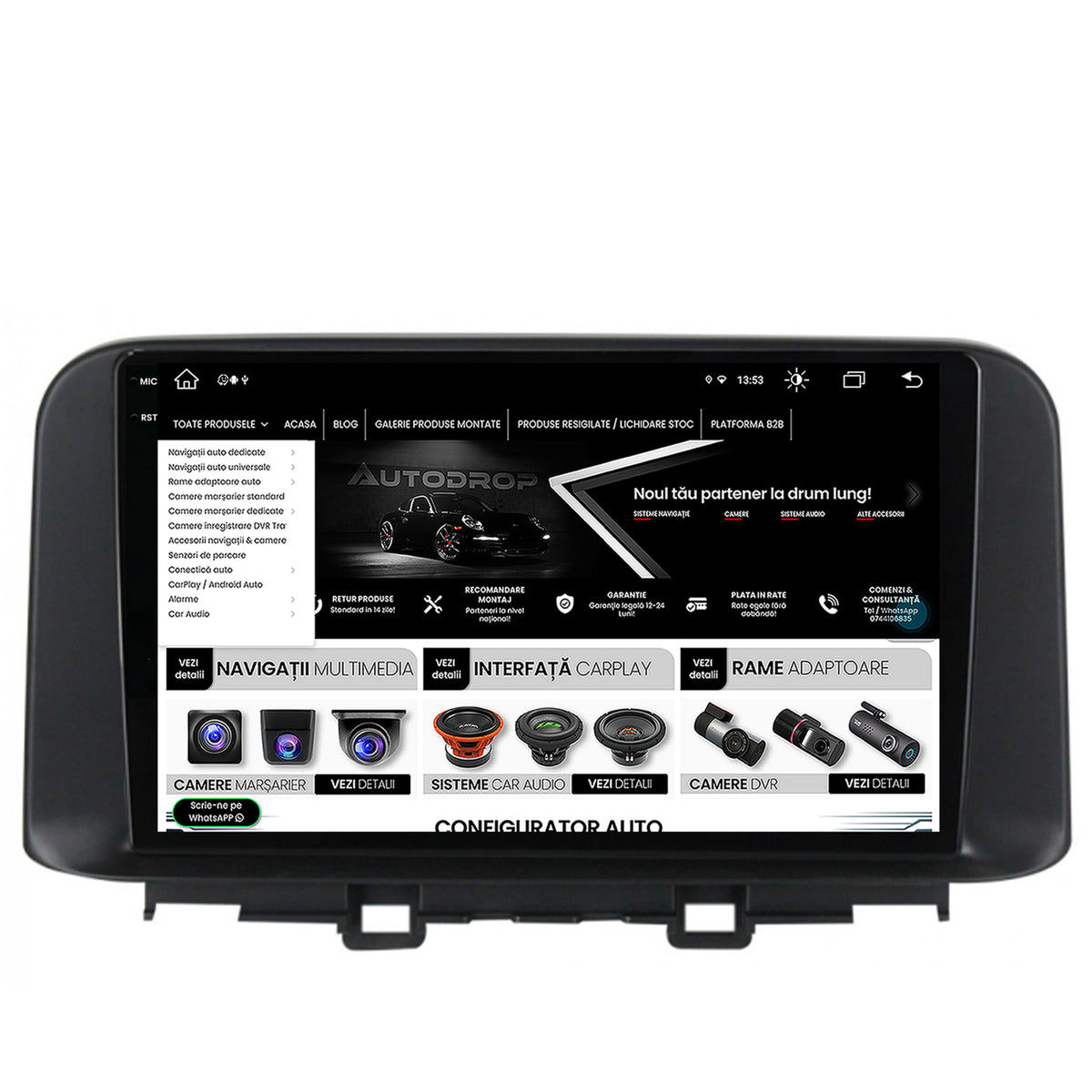 Navigatie Hyundai Kona (2018+), Android, X-Octacore / 8GB RAM + 256GB ROM, 10.36 Inch - AD-BGX10008+AD-BGRKIT183V2