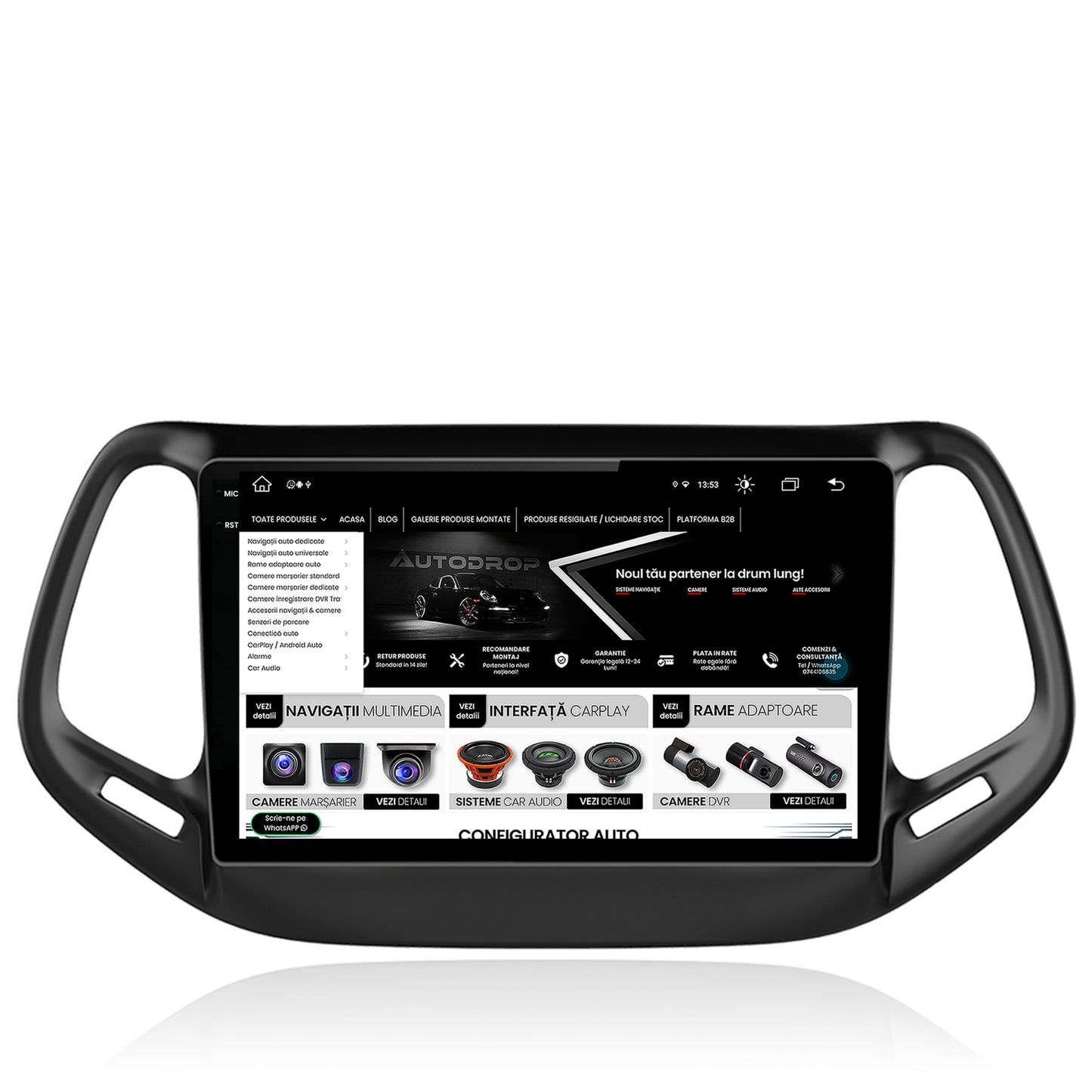 Navigatie Jeep Compass (2016+), Android, X-Octacore / 8GB RAM + 256GB ROM, 10.36 Inch - AD-BGX10008+AD-BGRKIT287