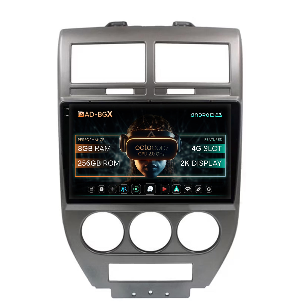 Navigatie Jeep Compass/Patriot (2006-2010), Android, X-Octacore / 8GB RAM + 256GB ROM, 10.36 Inch - AD-BGX10008+AD-BGRKIT295