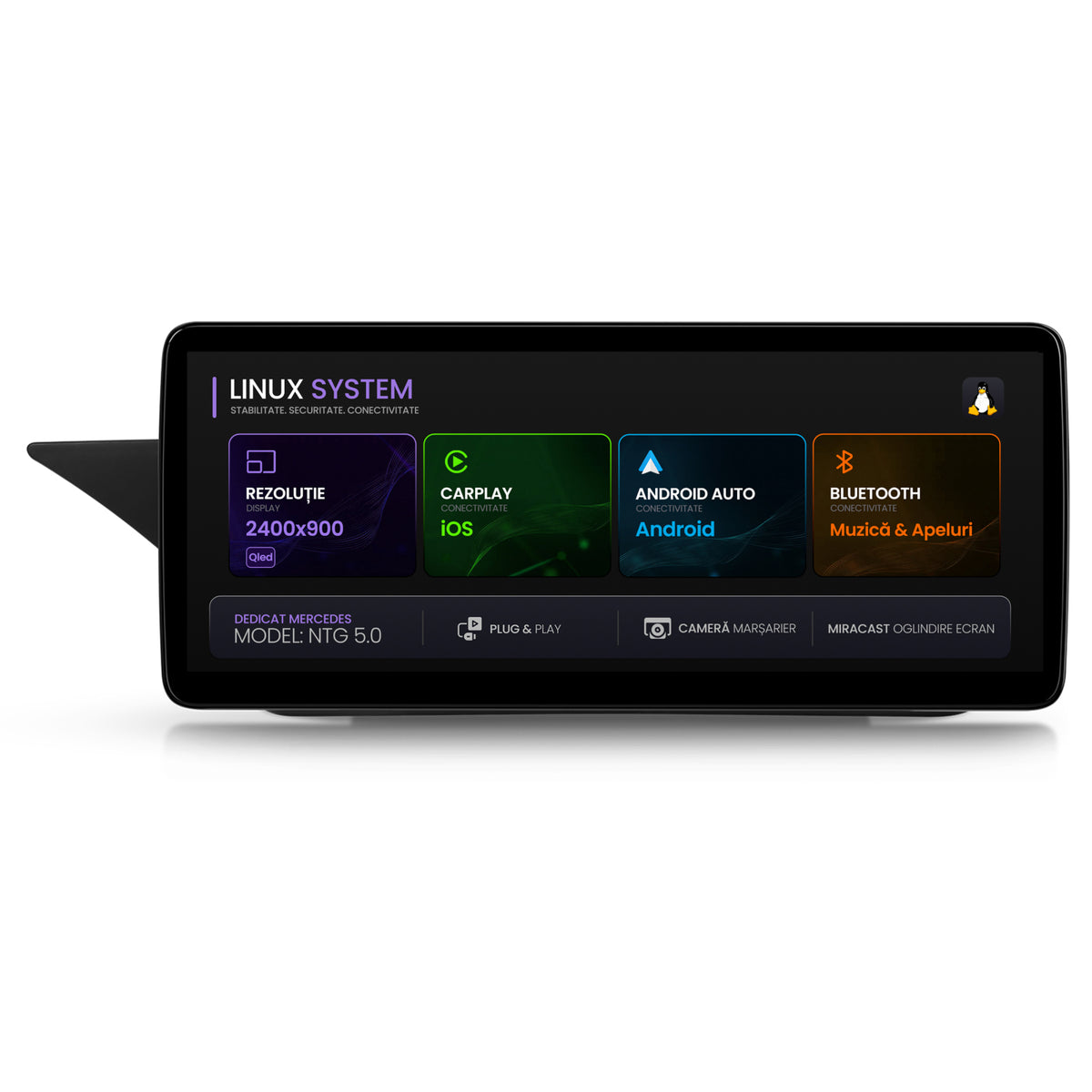 Navigatie Mercedes Benz E-Class W212 (2015-2016), Linux OS & OEM, NTG 5.0, CarPlay & Android Auto Wireless, MirrorLink, Camera AHD, 12.3 Inch - AD-BGMBLNX1250+AD-BGRKITMB009