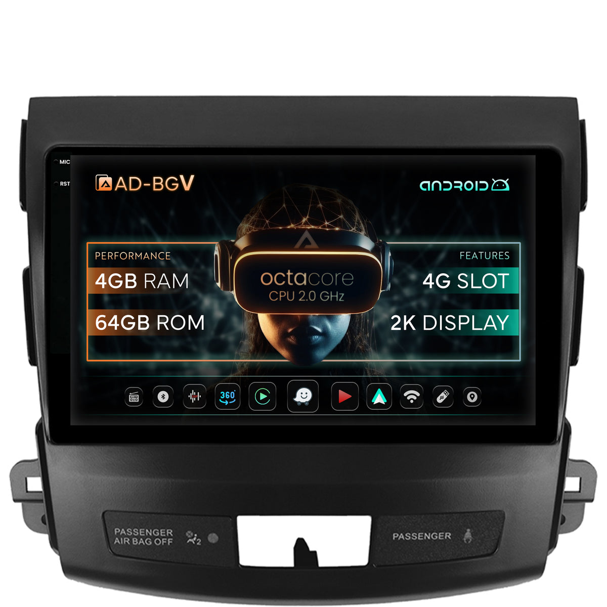 Navigatie Mitsubishi Outlander / Peugeot 4007 / Citron C-Crosser, Android, V-Octacore / 4GB RAM + 64GB ROM, 9.5 Inch - AD-BGV9004+AD-BGRKIT276