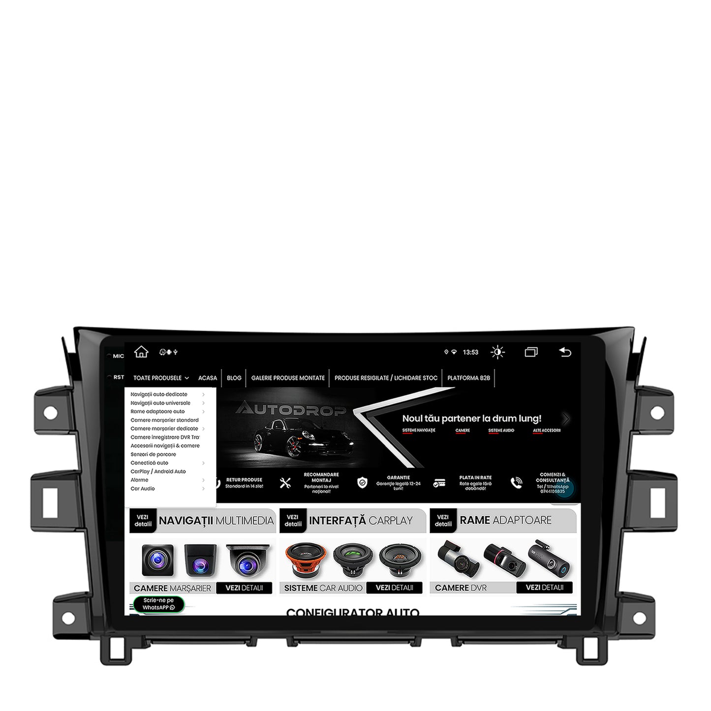 Navigatie Nissan Navara (2015+), Android, V-Octacore / 4GB RAM + 64GB ROM, 10.36 Inch - AD-BGV10004+AD-BGRKIT163