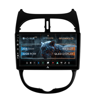Navigatie Peugeot 206 (1998-2012), Android, E-Octacore / 2GB RAM + 32GB ROM, 9 Inch - AD-BGE9002+AD-BGRKIT262