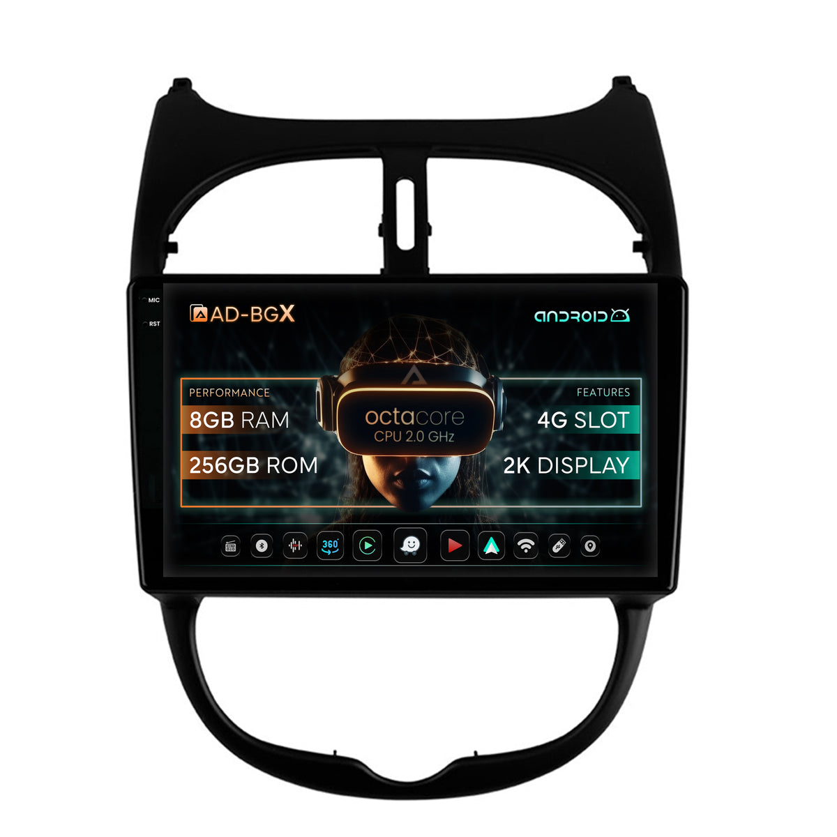 Navigatie Peugeot 206 (1998-2012), Android, X-Octacore / 8GB RAM + 256GB ROM, 9.5 Inch - AD-BGX9008+AD-BGRKIT262