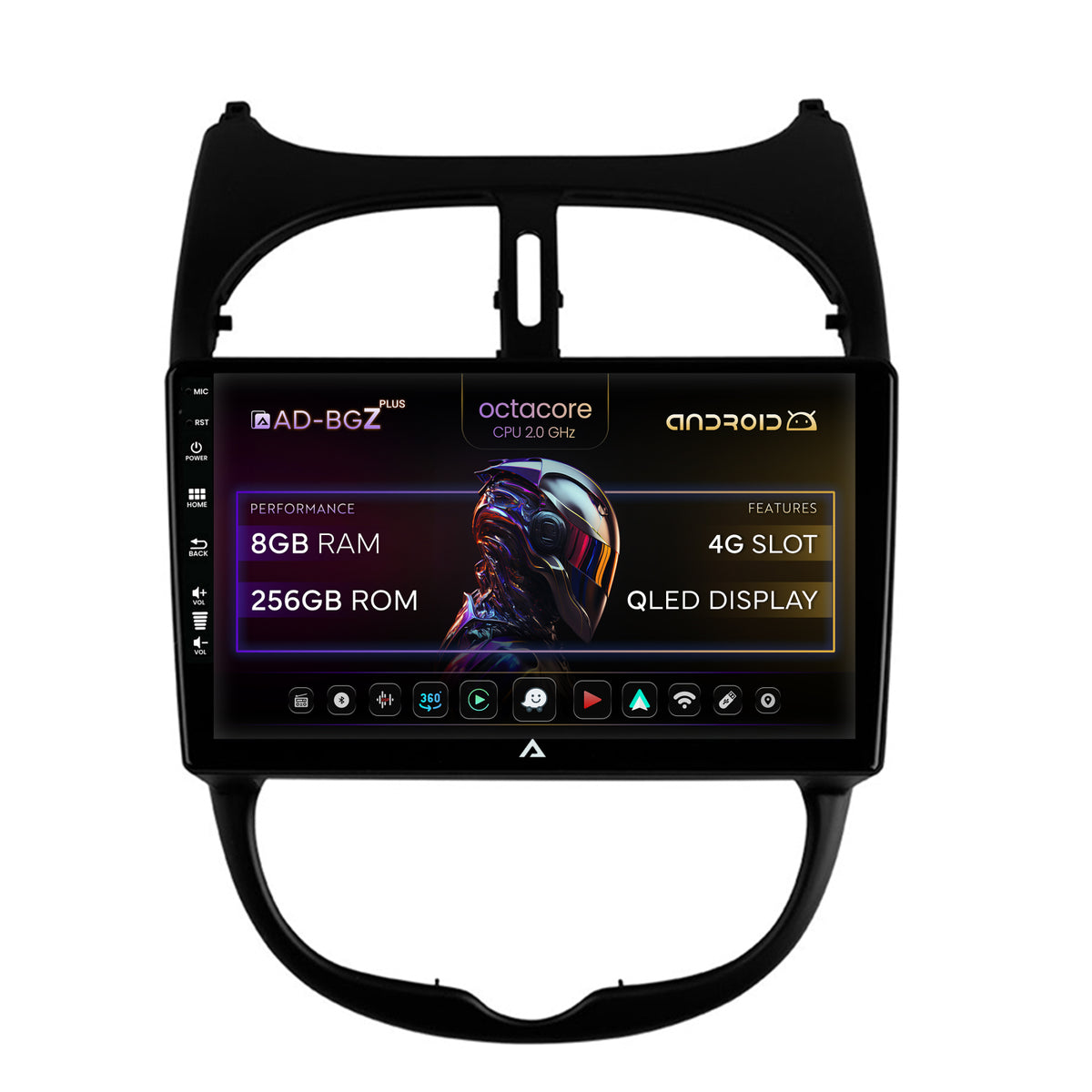 Navigatie Peugeot 206 (1998-2012), Android, Z-Octacore / 8GB RAM + 256GB ROM, 9 Inch - AD-BGZ9008+AD-BGRKIT262