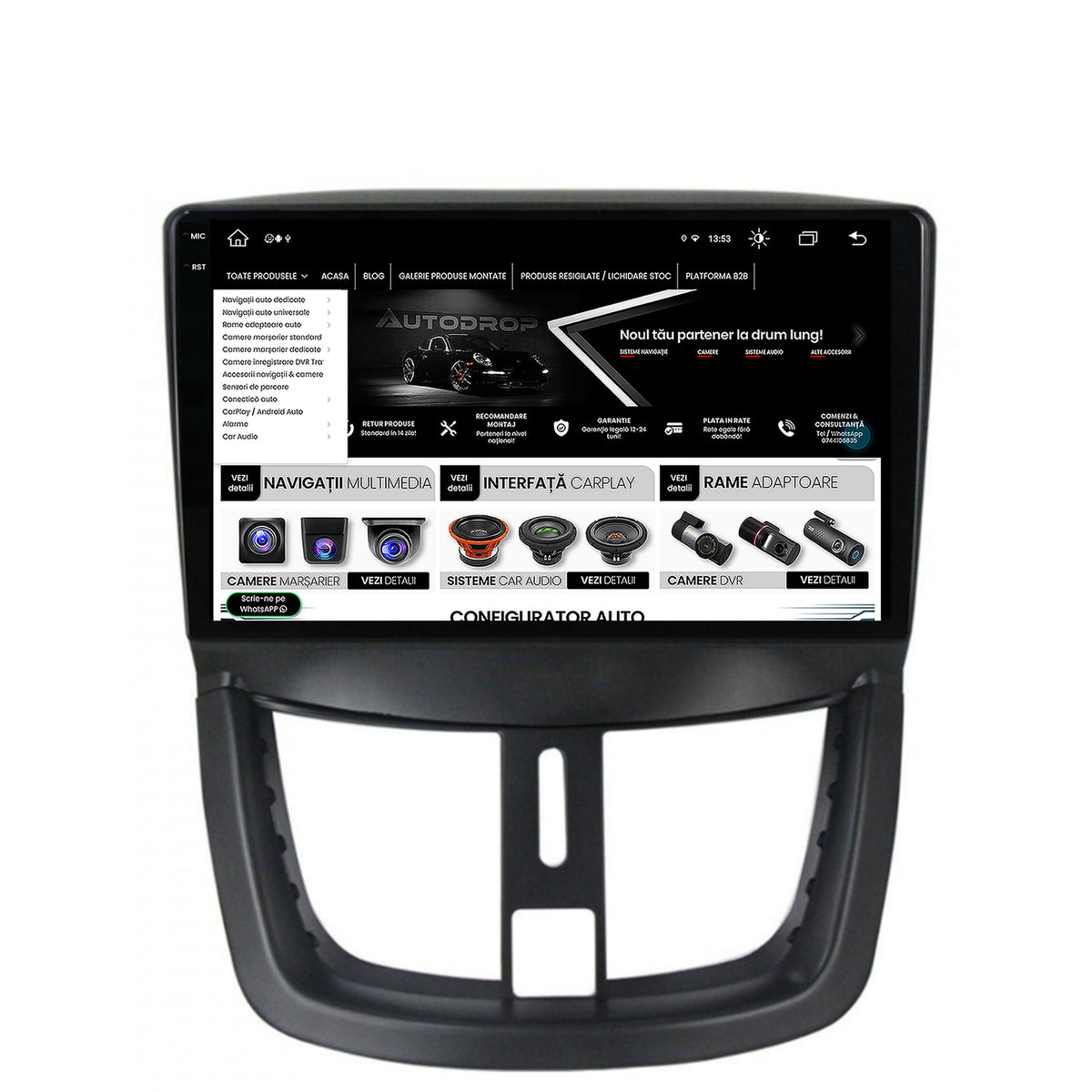 Navigatie Peugeot 207, Android, X-Octacore / 8GB RAM + 256GB ROM, 9.5 Inch - AD-BGX9008+AD-BGRKIT263