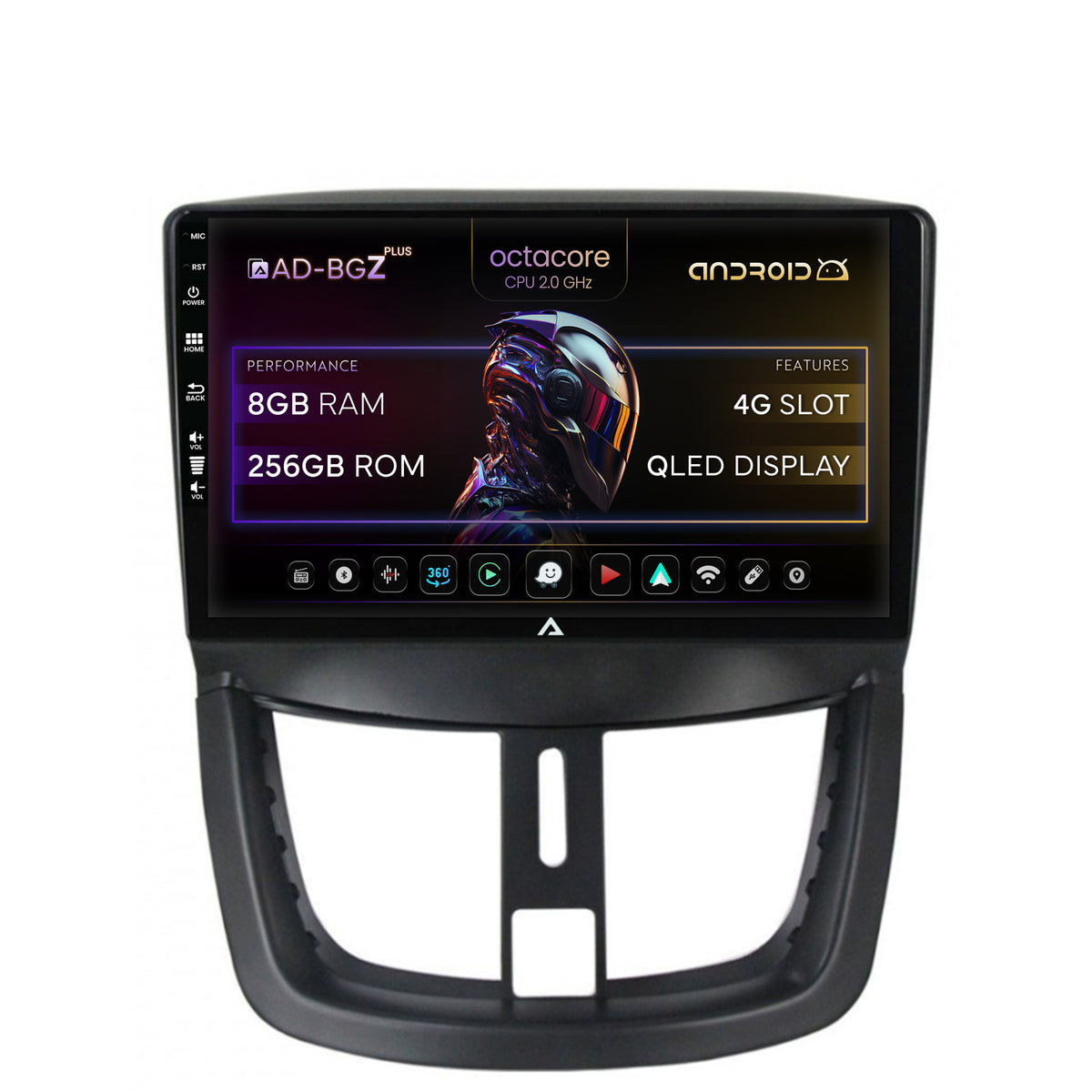 Navigatie Peugeot 207, Android, Z-Octacore / 8GB RAM + 256GB ROM, 9 Inch - AD-BGZ9008+AD-BGRKIT263