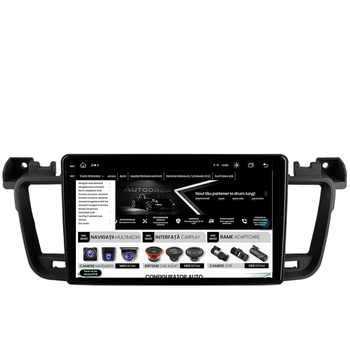 Navigatie Peugeot 508 (2010-2018), Android, V-Octacore / 4GB RAM + 64GB ROM, 9.5 Inch - AD-BGV9004+AD-BGRKIT264