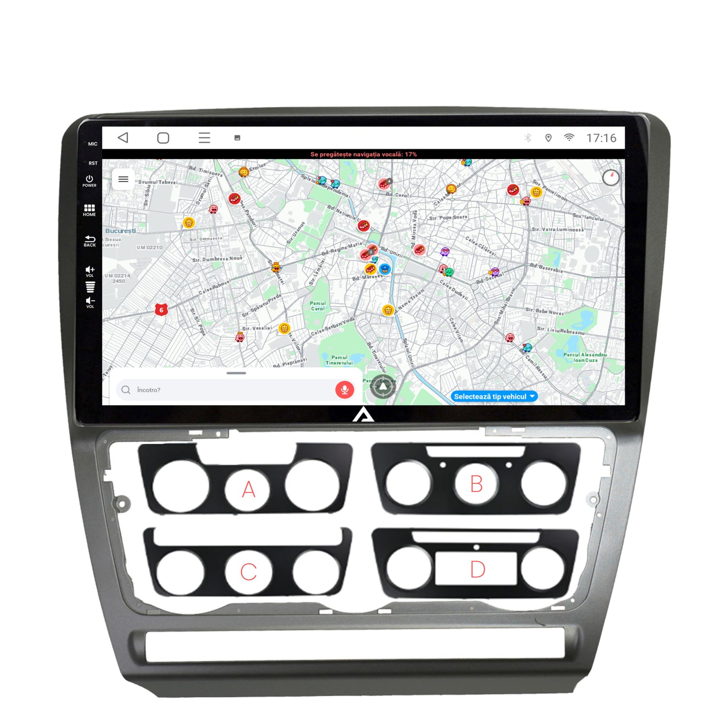 Navigatie Skoda Octavia 2, Android, E-Octacore / 2GB RAM + 32GB ROM, 10.1 Inch - AD-BGE10002+AD-BGRKIT048