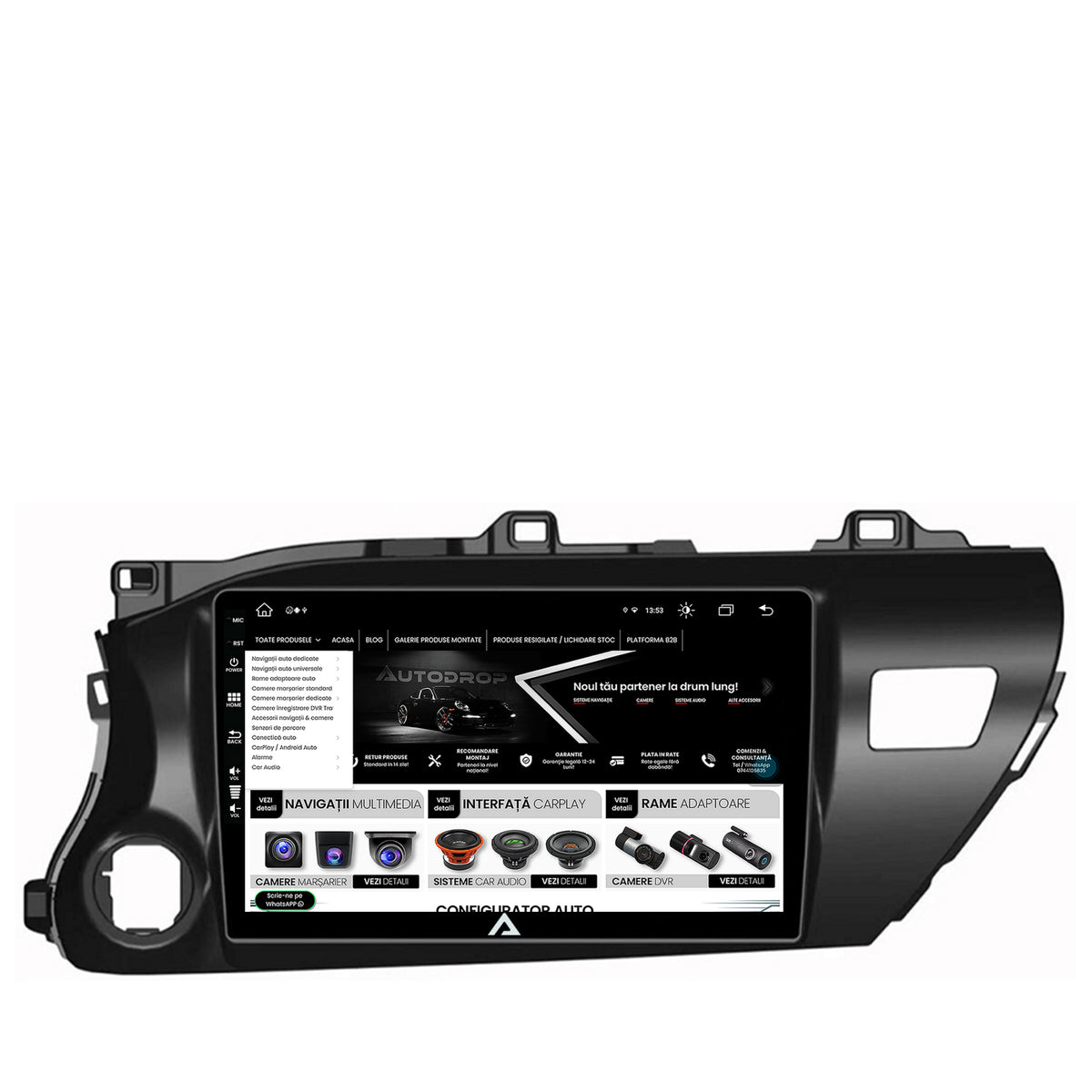 Navigatie Toyota Hilux (2015+), Android, Z-Octacore / 8GB RAM + 256GB ROM, 9 Inch - AD-BGZ10008+AD-BGRKIT086