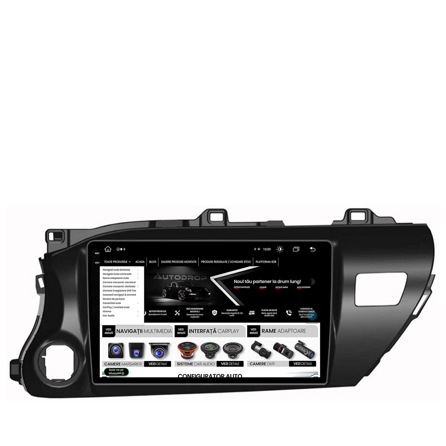 Navigatie Toyota Hilux (2015+), Android, X-Octacore / 8GB RAM + 256GB ROM, 10.36 Inch - AD-BGX10008+AD-BGRKIT086
