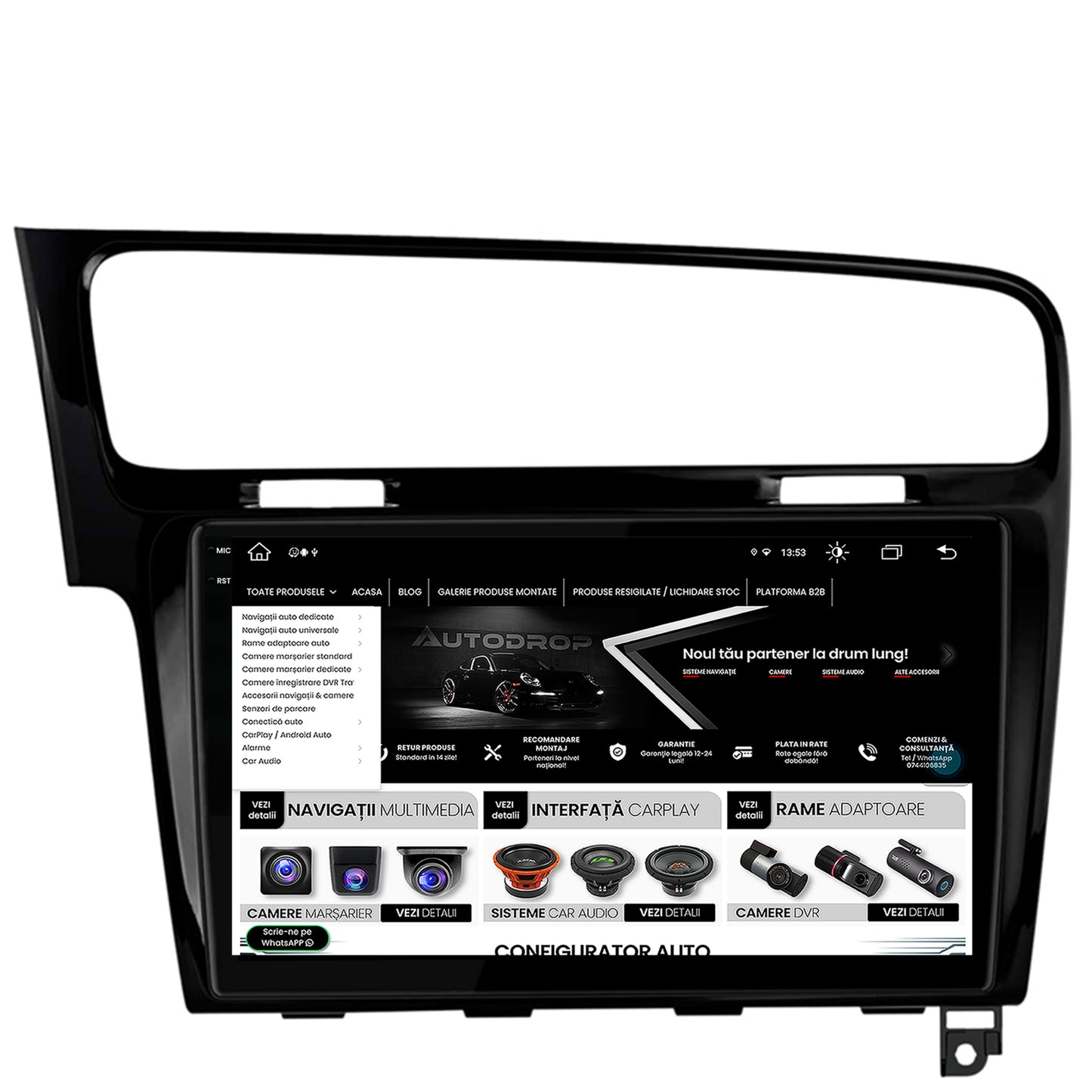 Navigatie Volkswagen GOLF 7, Android, V-Octacore / 4GB RAM + 64GB ROM, 10.36 Inch - AD-BGV10004+AD-BGRKIT023B