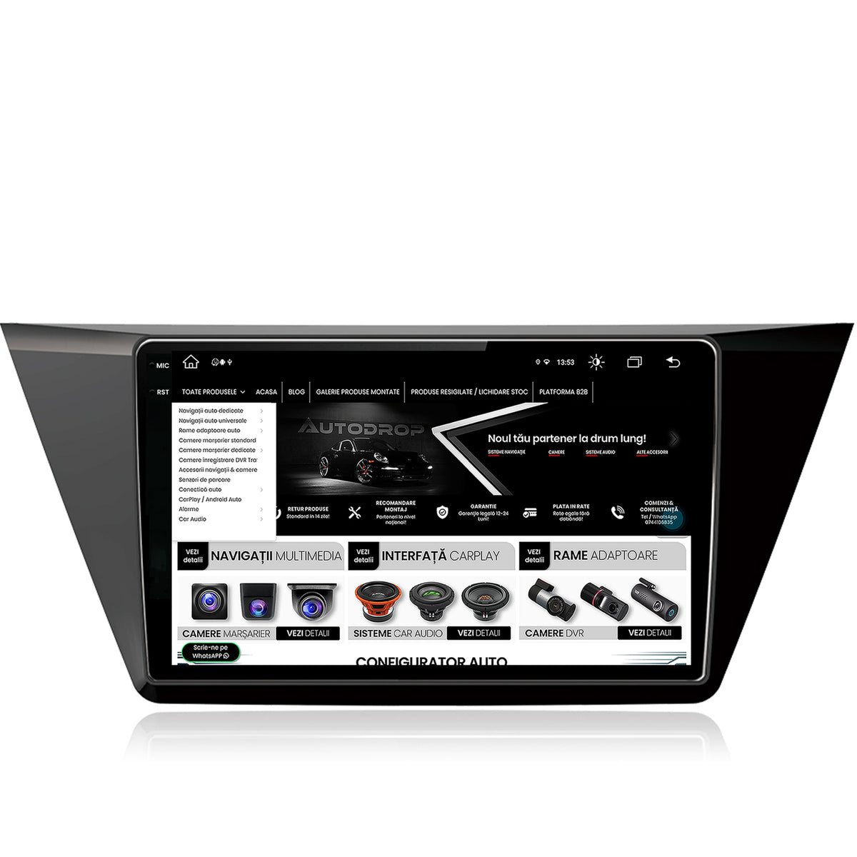 Navigatie Volkswagen Touran (2016+), Android, V-Octacore / 4GB RAM + 64GB ROM, 10.36 Inch - AD-BGV10004+AD-BGRKIT032