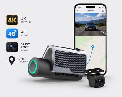 Camera auto DVR MOSERA D11 4G Cloud 4K UHD Sony IMX415, GPS, Wi-Fi 6, monitorizare live, Night Vision, Parking Mode + cameră spate Full HD 1080P, aplicatie mobil + PC