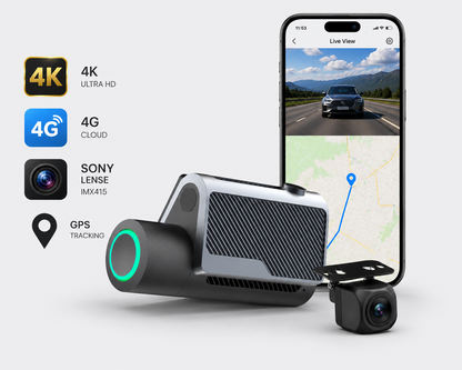 Camera auto DVR MOSERA D11 4G Cloud 4K UHD Sony IMX415, GPS, Wi-Fi 6, monitorizare live, Night Vision, Parking Mode + cameră spate Full HD 1080P, aplicatie mobil + PC