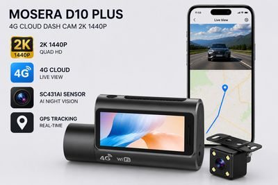 Camera auto DVR MOSERA D10 Plus 4G Cloud 2K , Ecran 3.18 Inch, GPS, Wi-Fi, monitorizare live, Night Vision, Parking Mode + cameră spate Full HD 1080P, aplicatie mobil + PC