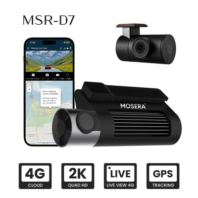 Camera auto DVR MOSERA D7 4G Cloud 2K, GPS, Wi-Fi, monitorizare live din aplicație, Night Vision, unghi 140°, cameră spate Full HD 1080P