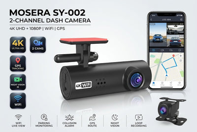 Camera auto DVR MOSERA SY-002 4K WiFi, camera spate 1080P, ecran 1.47”, Night Vision, G-Sensor, Loop Recording