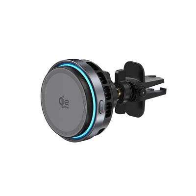 Suport Auto Magnetic pentru telefon cu Incarcare Wireless, MOSERA™ – Prindere Puternica, Indicator Luminos, Ventilator pentru Racire