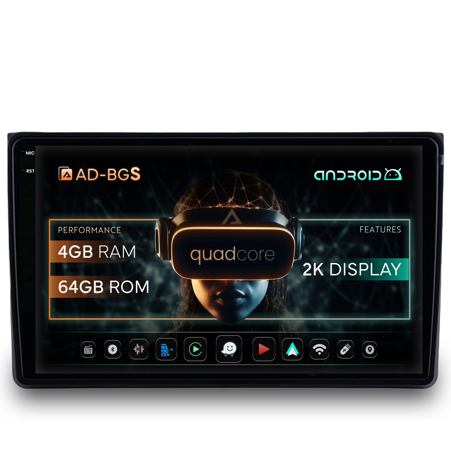 Navigatie 2K Audi A4(B6/B7) / Seat Exeo, Android, S-Quadcore / 4GB RAM + 64GB ROM, 9.5 Inch - AD-BGS90042K+AD-BGRKIT425
