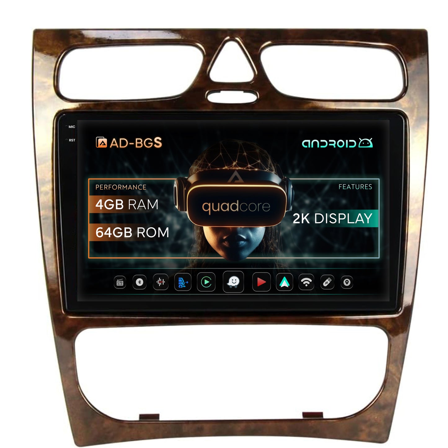 Navigatie 2K Benz C Class (W203) (2002-2004), Android, S-Quadcore / 4GB RAM + 64GB ROM, 9.5 Inch - AD-BGS90042K+AD-BGRKIT416V3