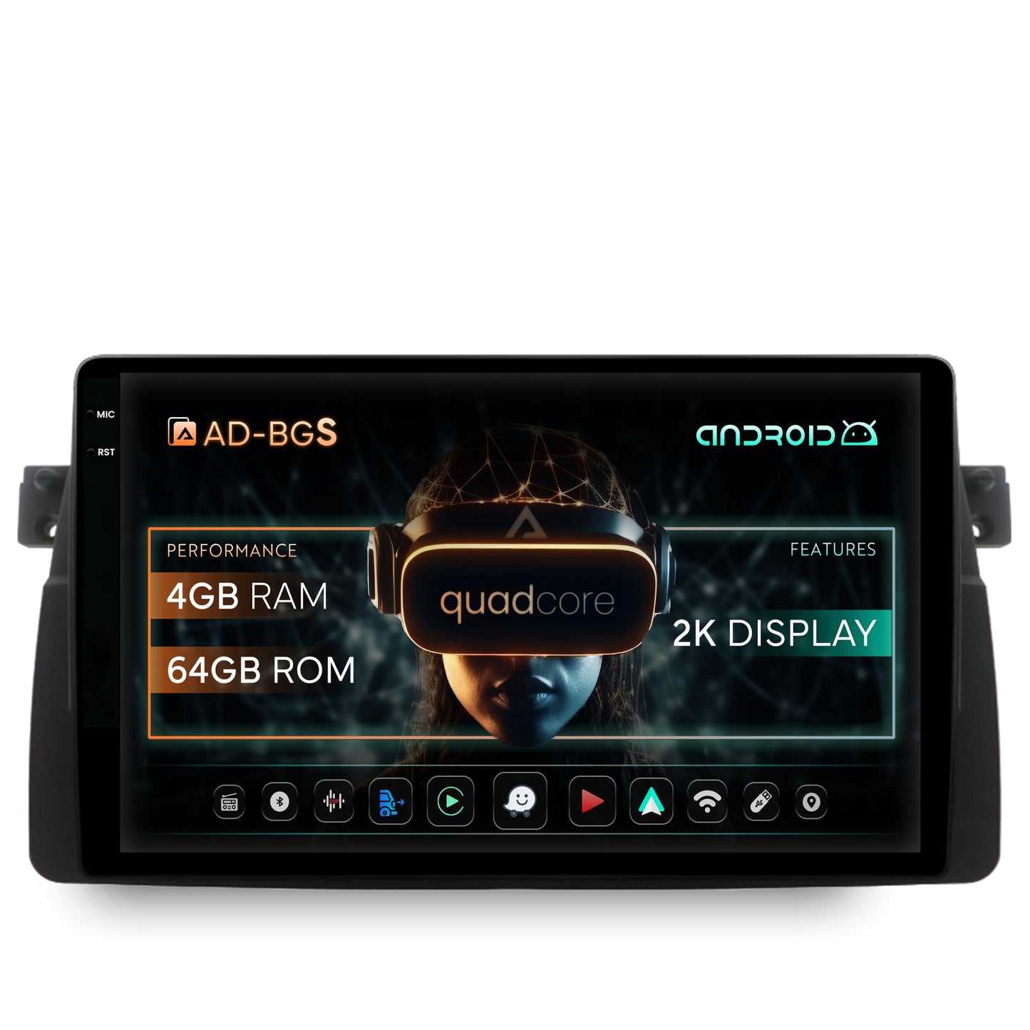 Navigatie 2K BMW E46, Android, S-Quadcore / 4GB RAM + 64GB ROM, 9.5 Inch - AD-BGS90042K+AD-BGRKIT397