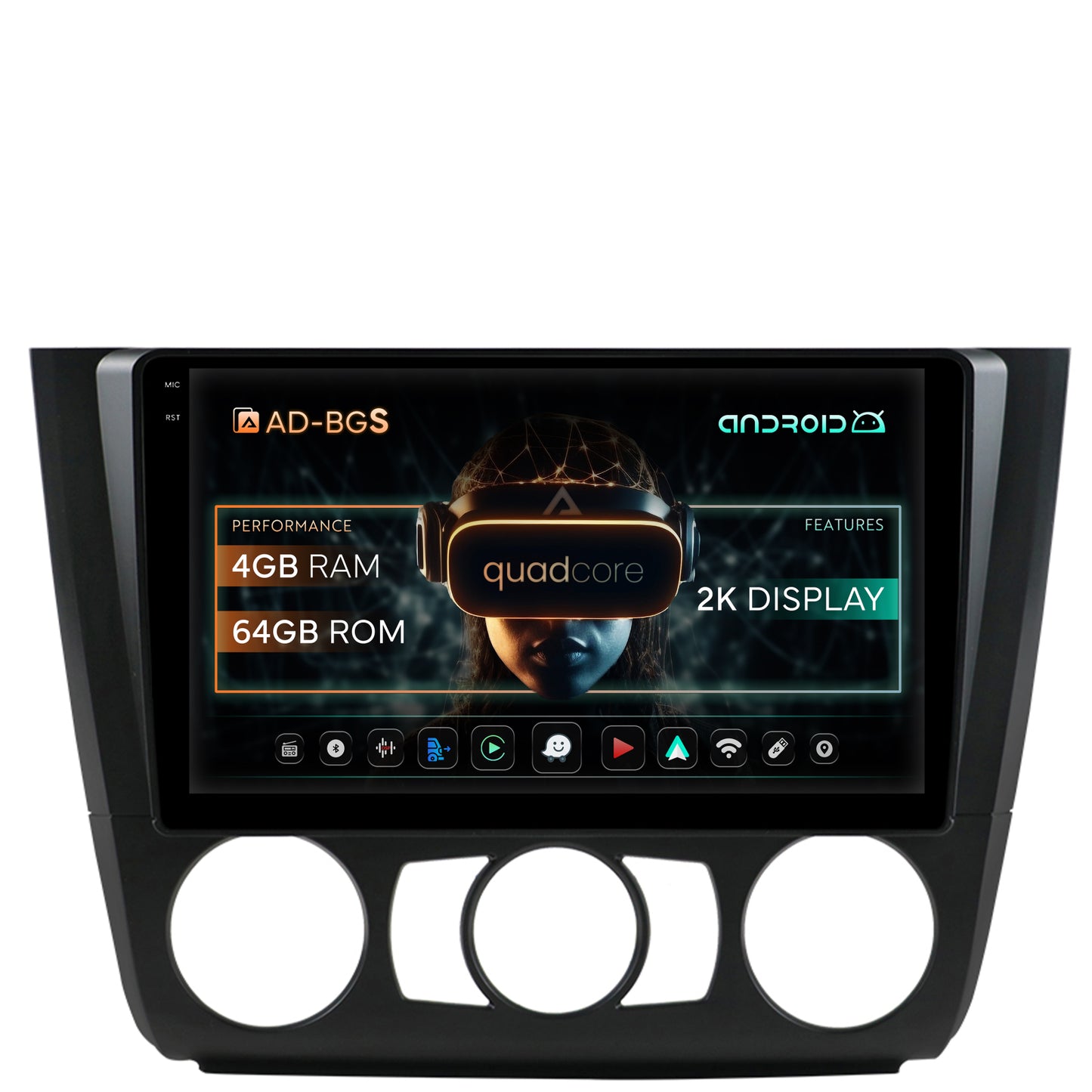 Navigatie 2K BMW Seria 1 E87 (2007-2011), Clima Manuala, Android, S-Quadcore / 4GB RAM + 64GB ROM, 9.5 Inch - AD-BGS90042K+AD-BGRKIT398