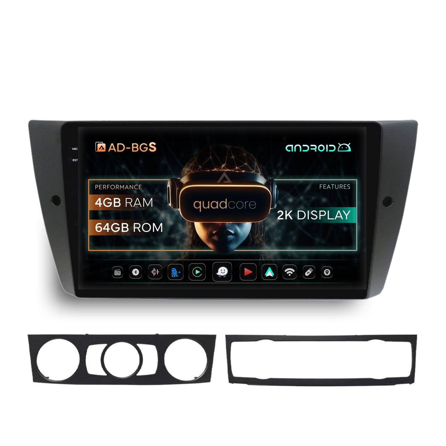 Navigatie 2K BMW Seria 3 E90, E91, E92, Android, S-Quadcore / 4GB RAM + 64GB ROM, 9.5 Inch - AD-BGS90042K+AD-BGRKIT391
