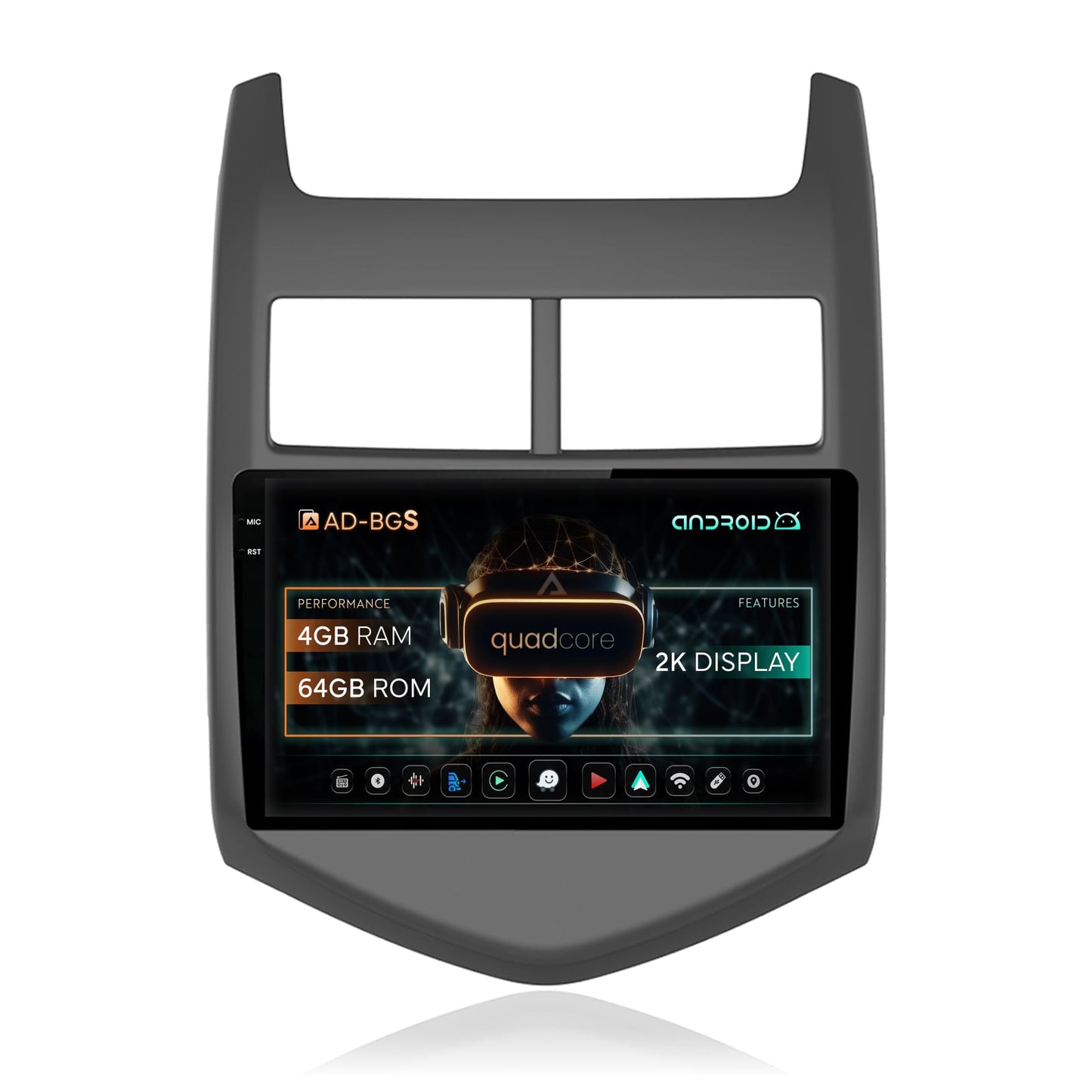 Navigatie 2K Chevrolet Aveo 2 (2010-2015), Android, S-Quadcore / 4GB RAM + 64GB ROM, 9.5 Inch - AD-BGS90042K+AD-BGRKIT239