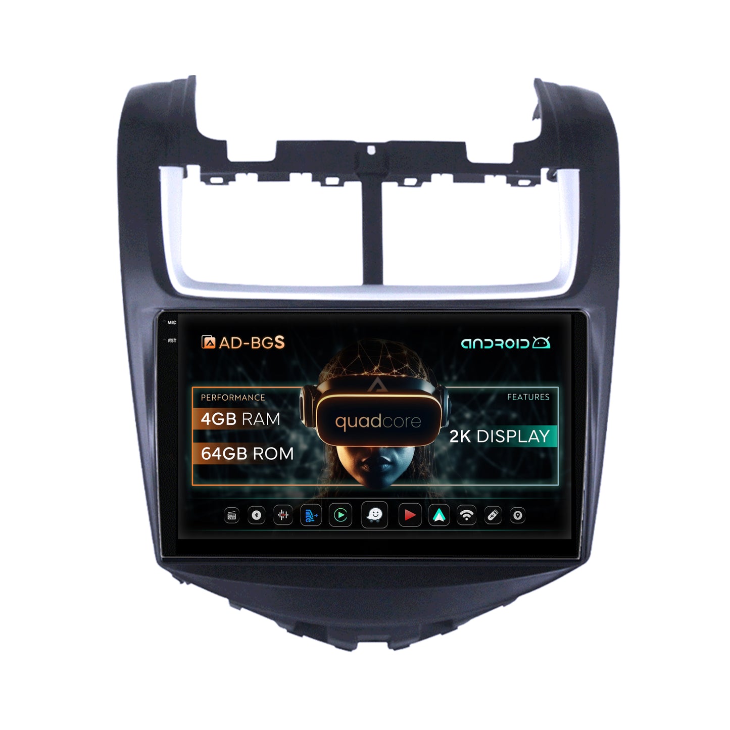 Navigatie 2K Chevrolet Aveo (2014-2017), Android, S-Quadcore / 4GB RAM + 64GB ROM, 9.5 Inch - AD-BGS90042K+AD-BGRKIT234